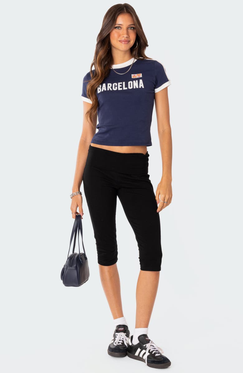 EDIKTED Foldover Stretch Cotton Capri Leggings, Alternate, color, 