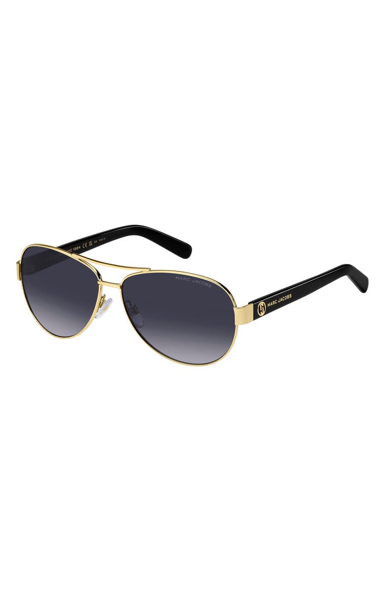 Marc Jacobs 60mm Aviator Sunglasses, Alternate, color, Gold Black/ Grey Shaded