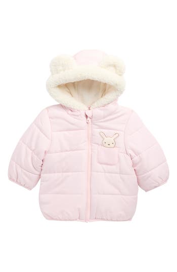 Wippette 3d Bunny Appliqué Hooded Puffer Jacket In Pink