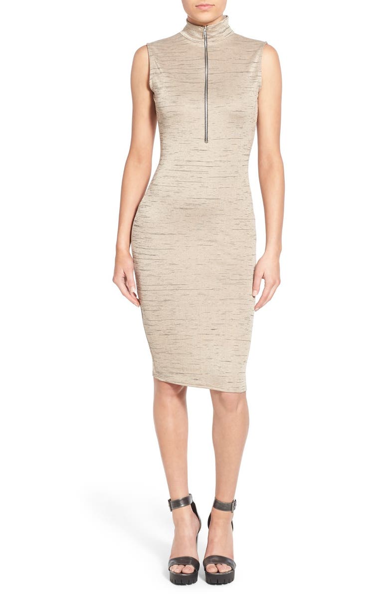 Missguided Zip Front Mock Neck Body-Con Dress, Main, color, 