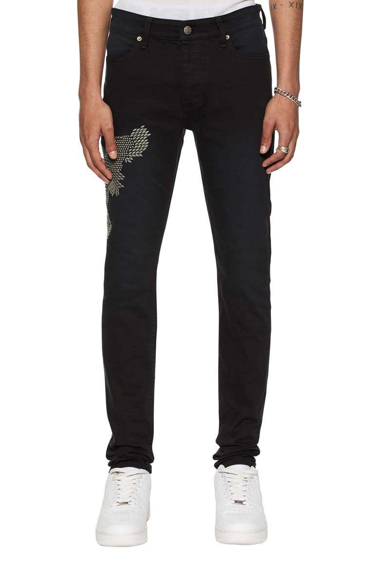 Van Winkle Replica Studded Eagle Skinny Jeans, Main, color, BLACK