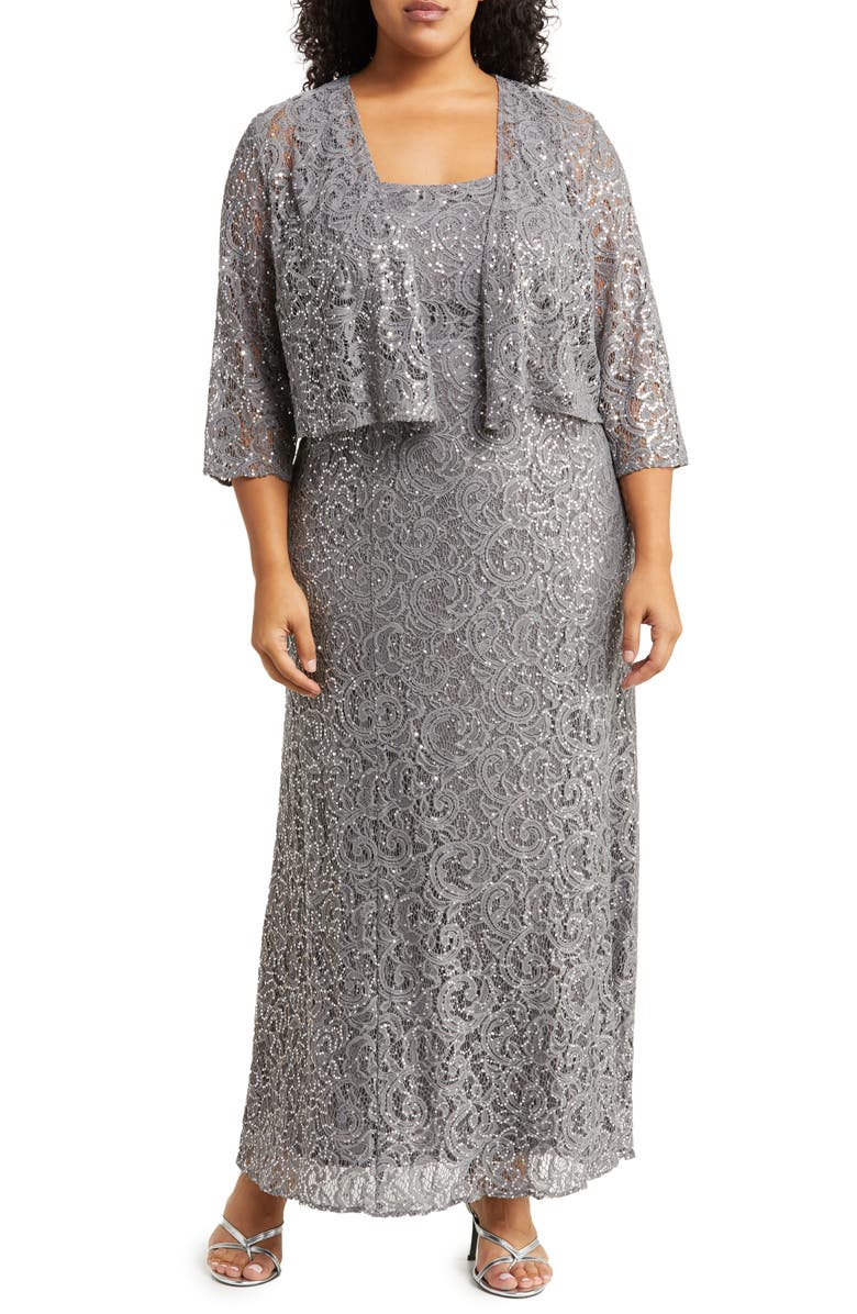 Alex Evenings Lace & Sequin Jacket Dress, Main, color, 