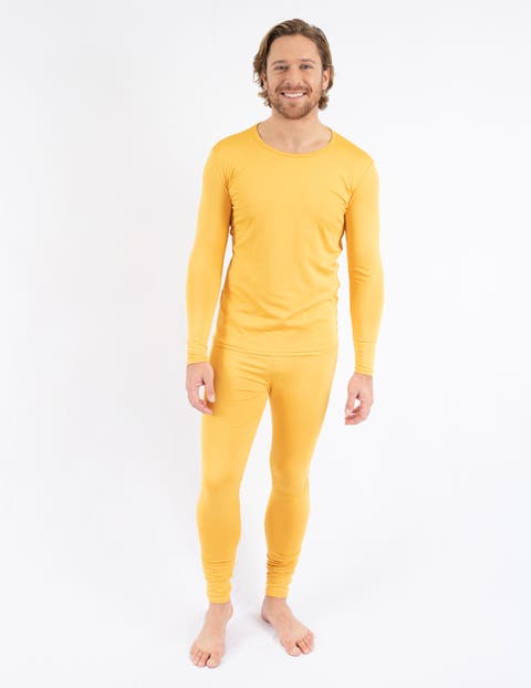 Men's Two-Piece Thermal Long Sleeve Solid Pajamas