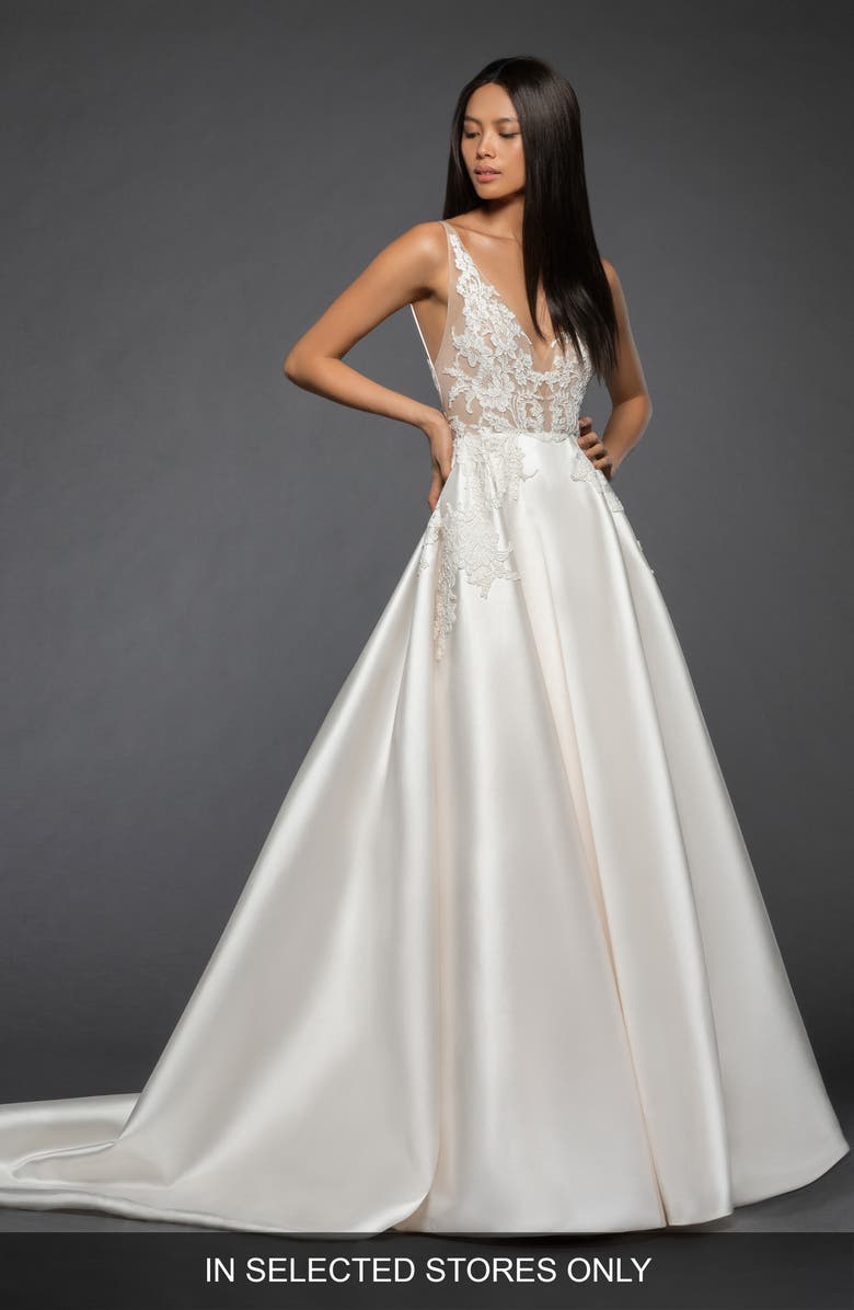 Lazaro Rufina Lace Illusion Bodice Mikado Ballgown, Main, color, 