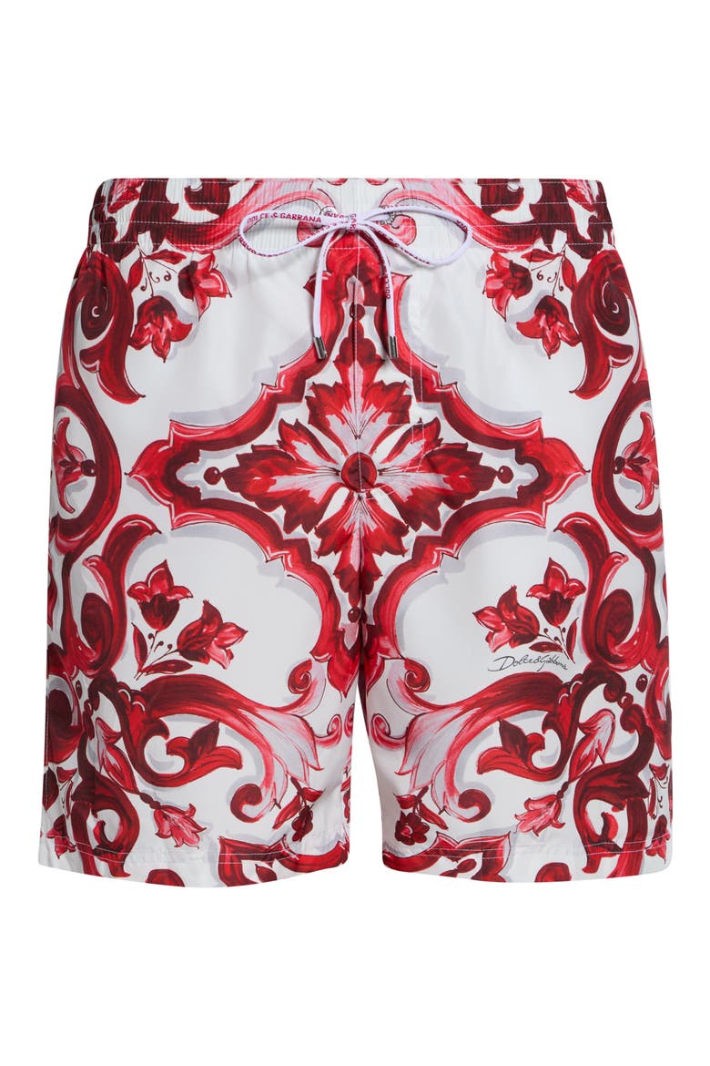 Majolica Print Swim Trunks, Alternate, color, MAIOLICA 1 RUBINO