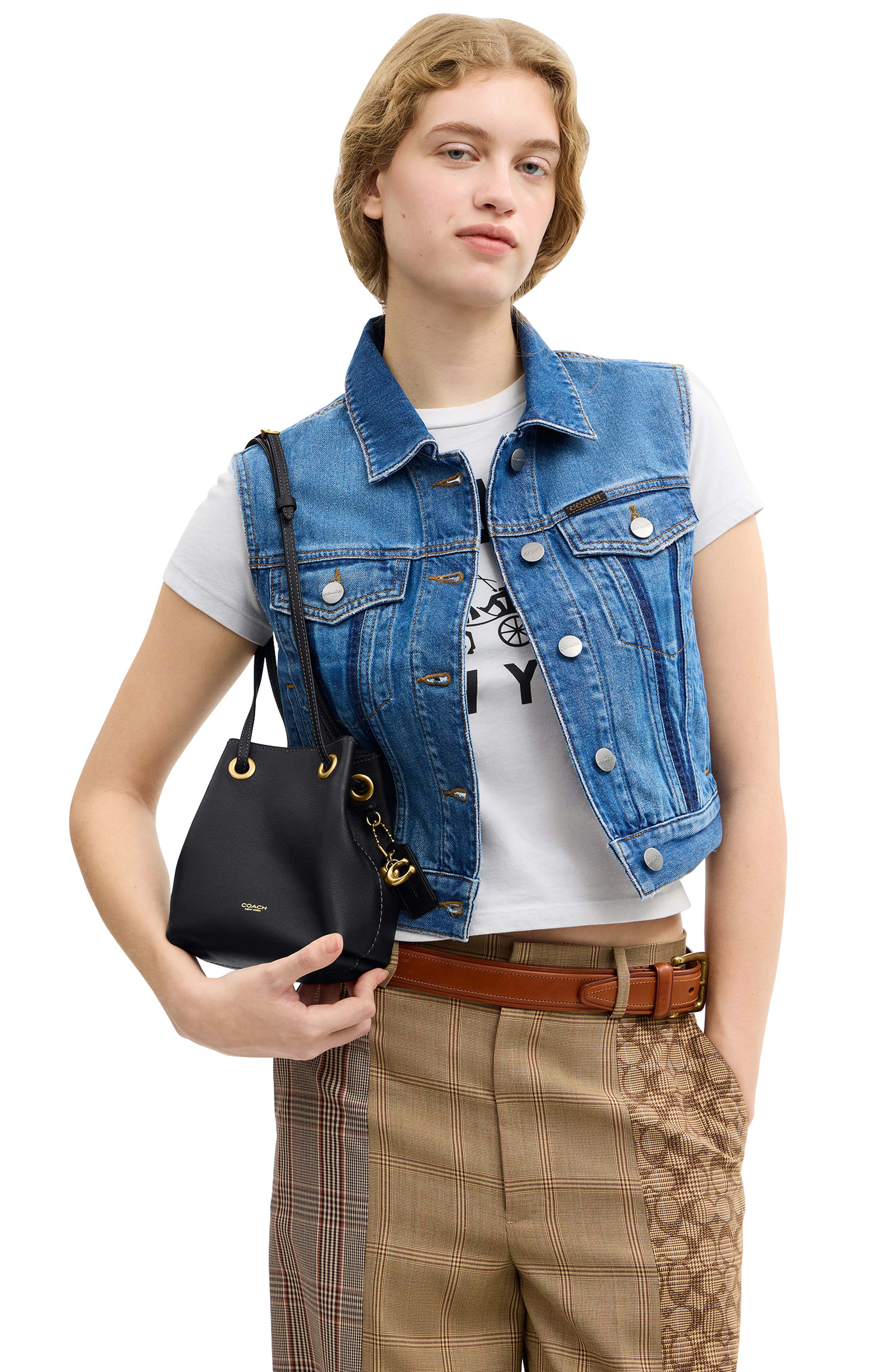 COACH Jade Drawstring Bucket Bag, Alternate, color, B4/ Black