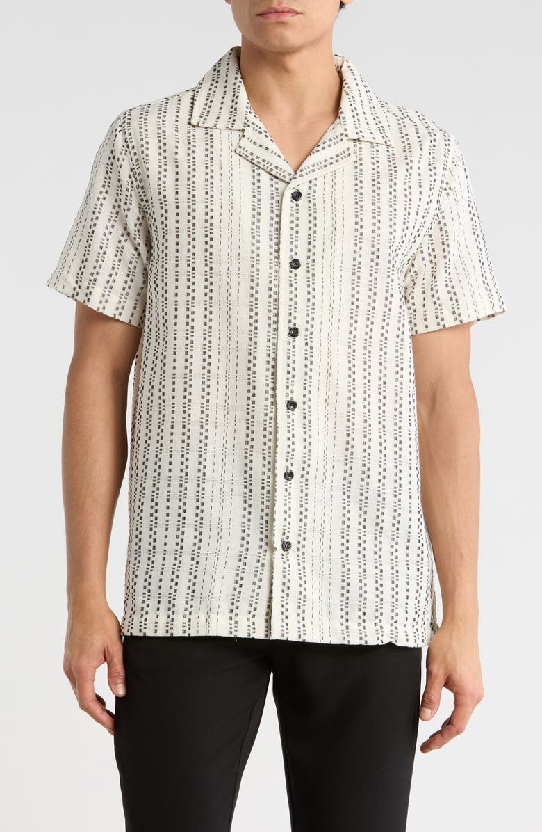 KARL LAGERFELD PARIS Stripe Camp Shirt, Main, color, White/ Black
