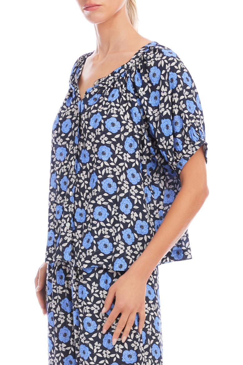 Floral Button-Up Peasant Top, Alternate, color, BLUE PRINT