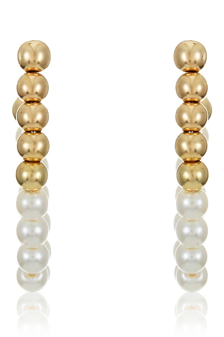 Metallic Beaded Faux Pearl Hoop Earrings, Alternate, color, GOLD