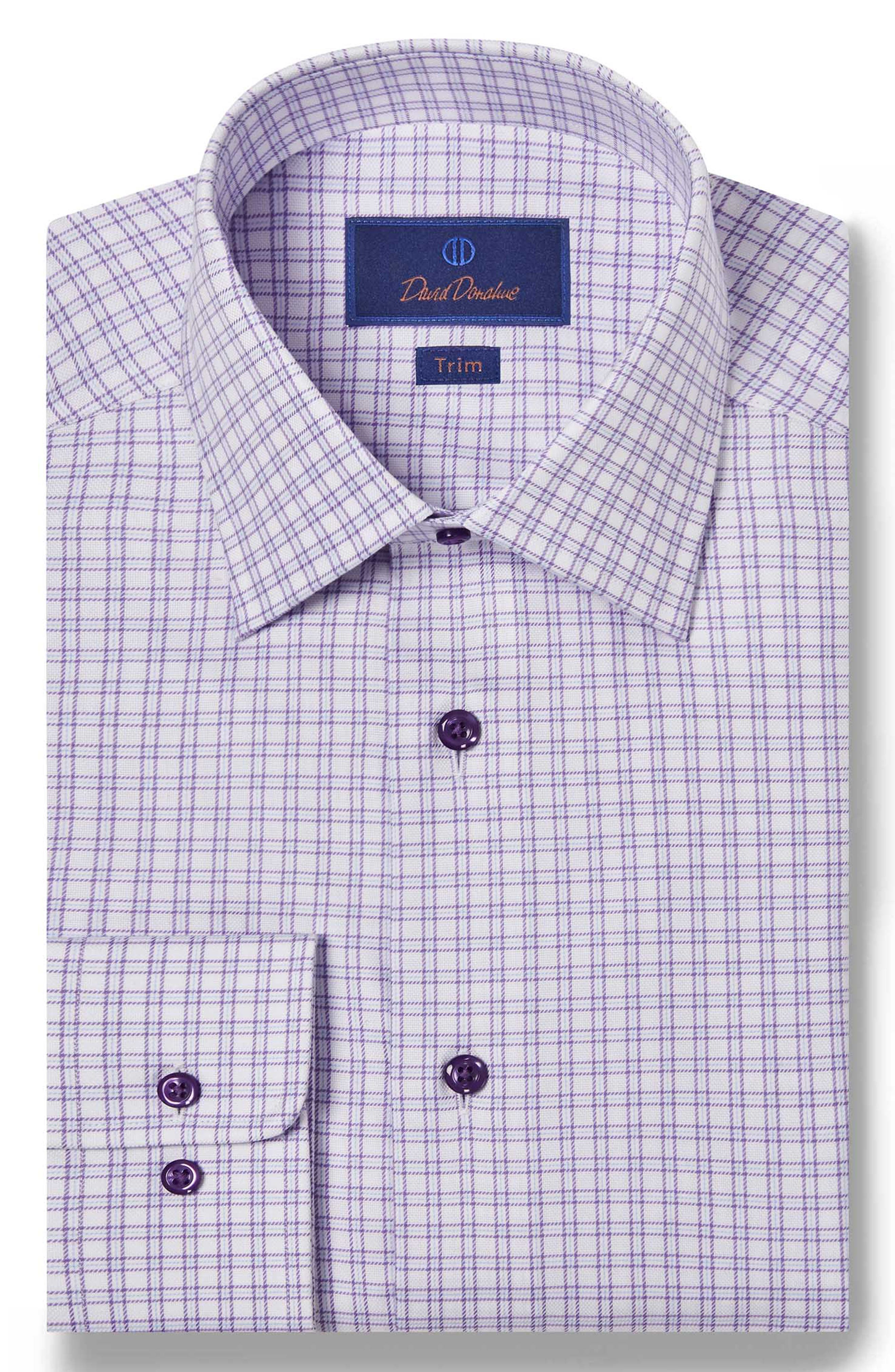 David Donahue Trim Fit Basketweave Check Dress Shirt