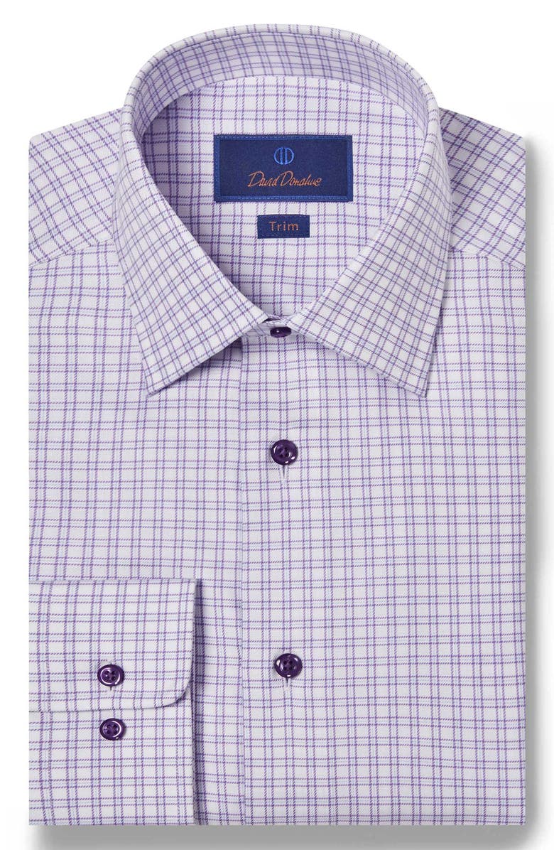 David Donahue Trim Fit Basketweave Check Dress Shirt, Main, color, 