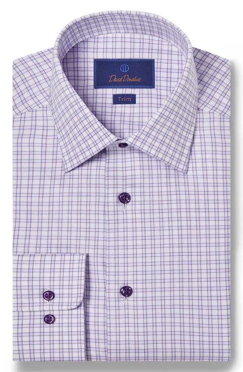 Trim Fit Basketweave Check Dress Shirt