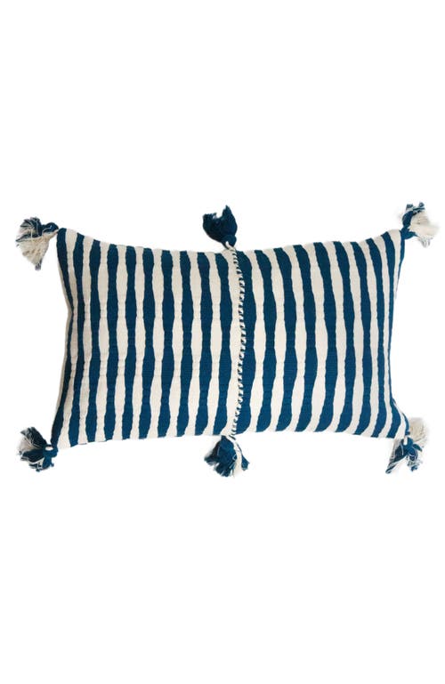 Archive New York Antigua Classic Striped Handwoven Cotton Throw Pillow in Dark Teal Blue  product
