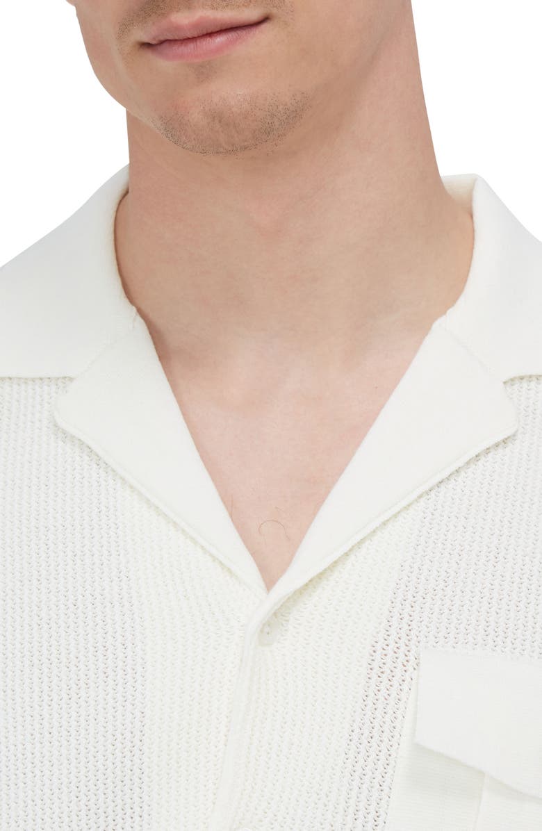 Bugatchi Camp Collar Short Sleeve Cotton & Silk Shirt Sweater, Alternate, color, Chalk