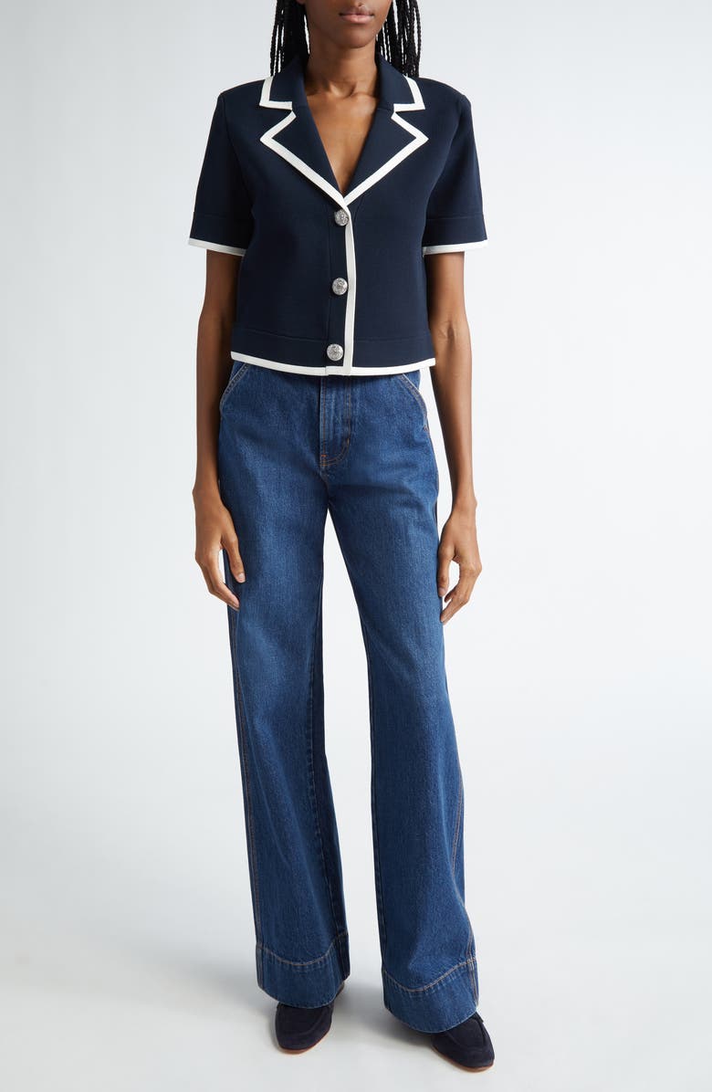 Veronica Beard Stovall Contrast Detail Crop Knit Jacket, Alternate, color, 