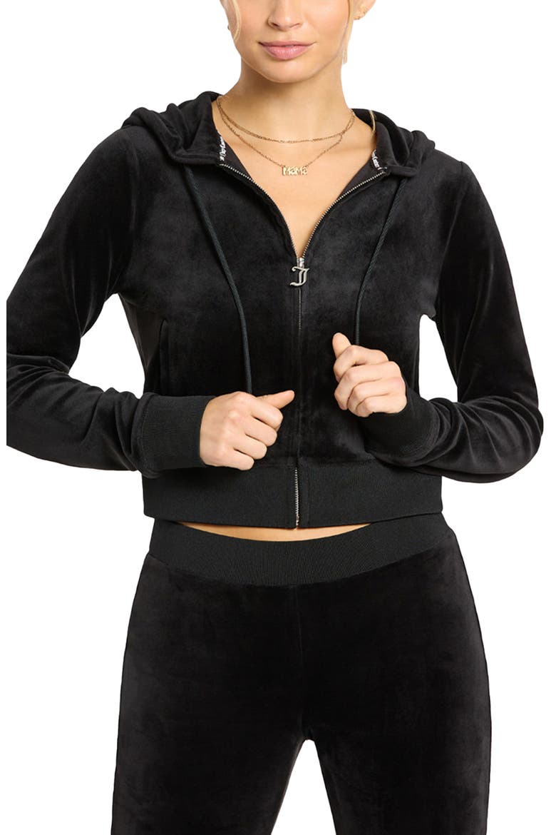 Bling Velour Hoodie, Alternate, color, LIQUORICE