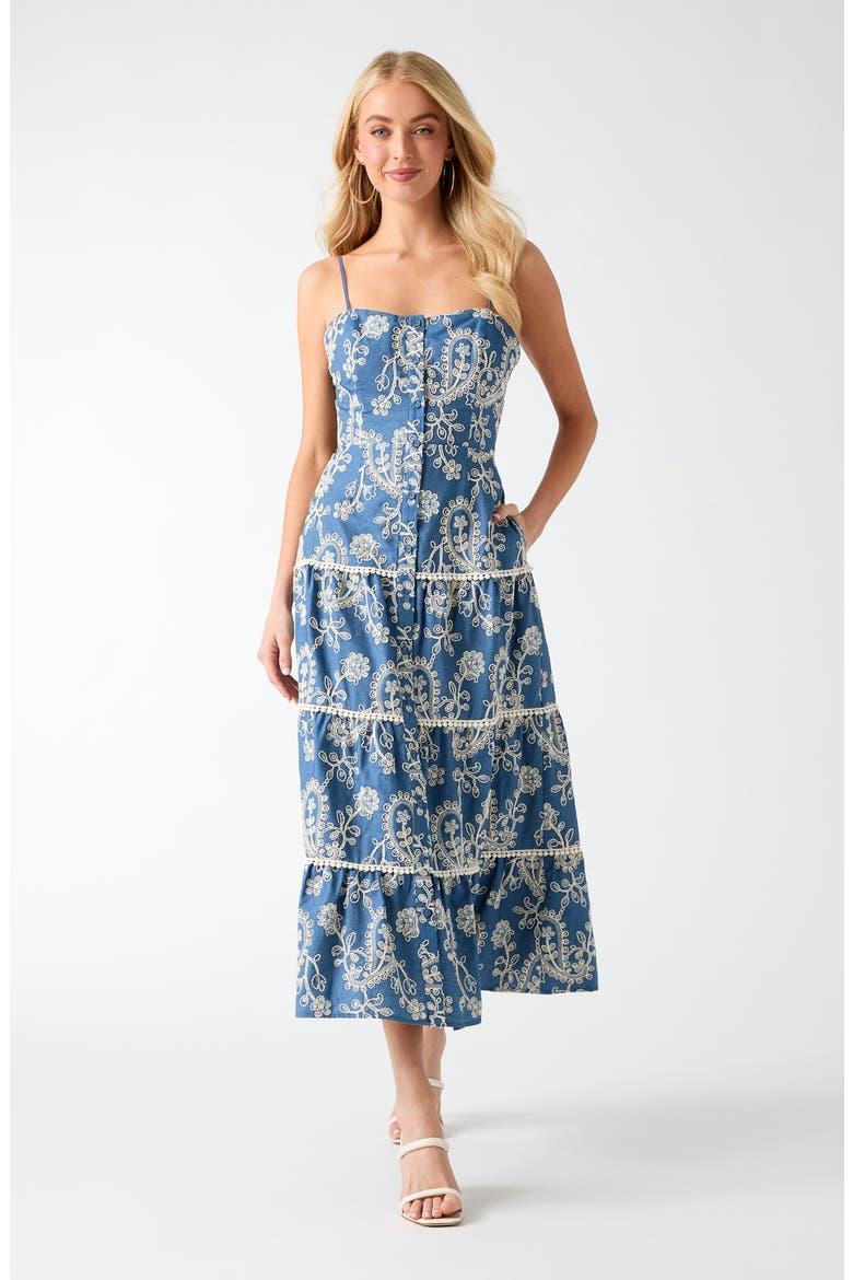 Evelyn Eyelet Embroidery Midi Dress, Alternate, color, BLUE MULTI