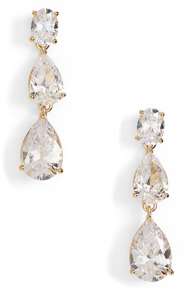 Chloe Cubic Zirconia Drop Earrings, Main, color, GOLD