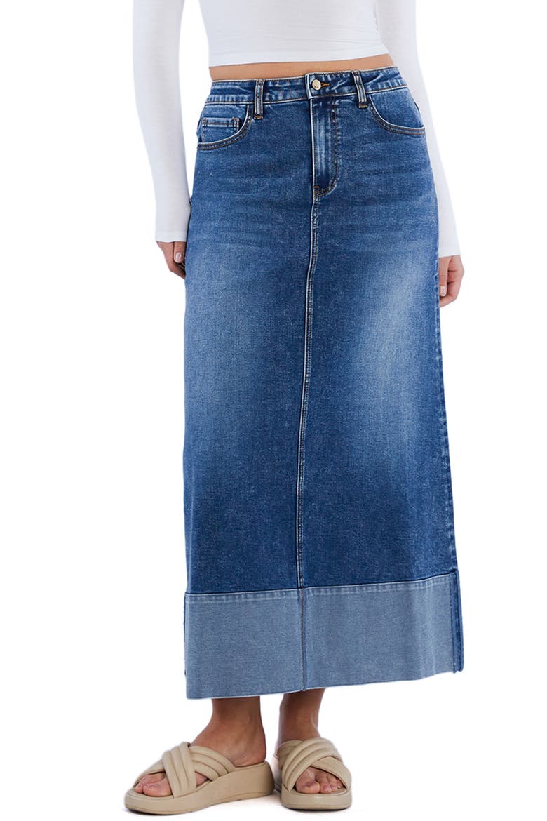 Cuffed Denim Maxi Skirt, Main, color, CUFFED BLUE