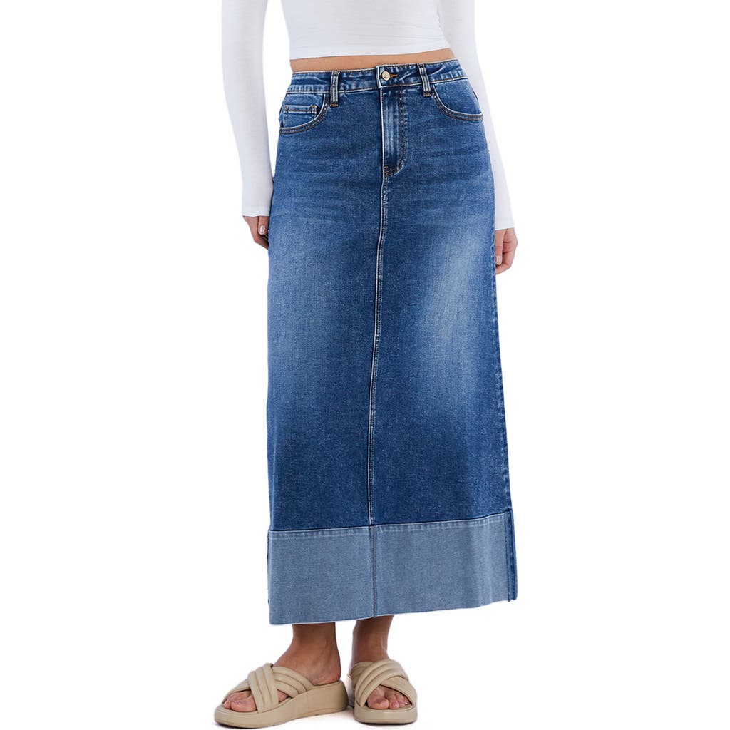 Wash Lab Denim Cuffed Denim Maxi Skirt In Cuffed Blue