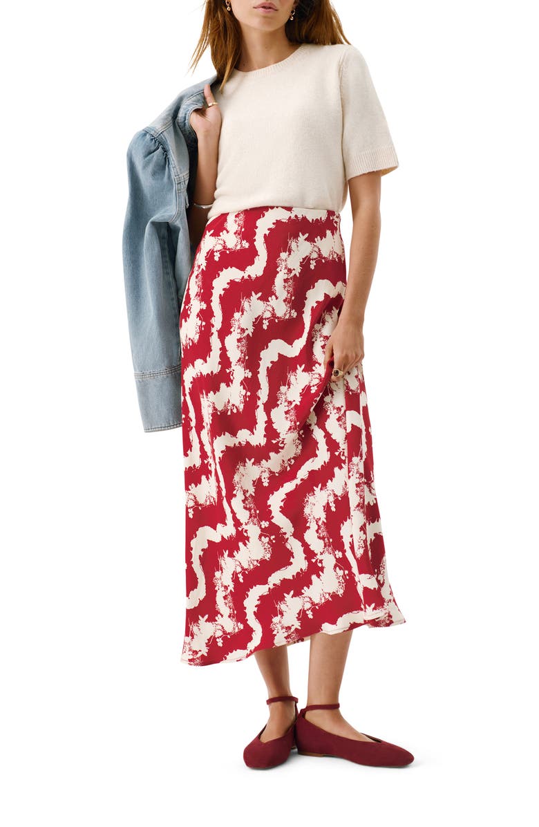 MINT VELVET Abstract Floral Print Slip Skirt, Alternate, color, Red