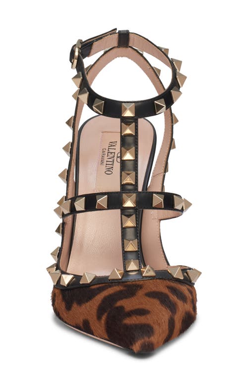 Valentino Garavani Rockstud Pumps With Straps In Pony-effect Calfskin 100mm Woman Animal Print 40.5 In Animal Print