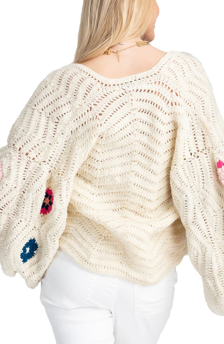 SAACHI Floral Crochet Crop Cardigan, Alternate, color, White