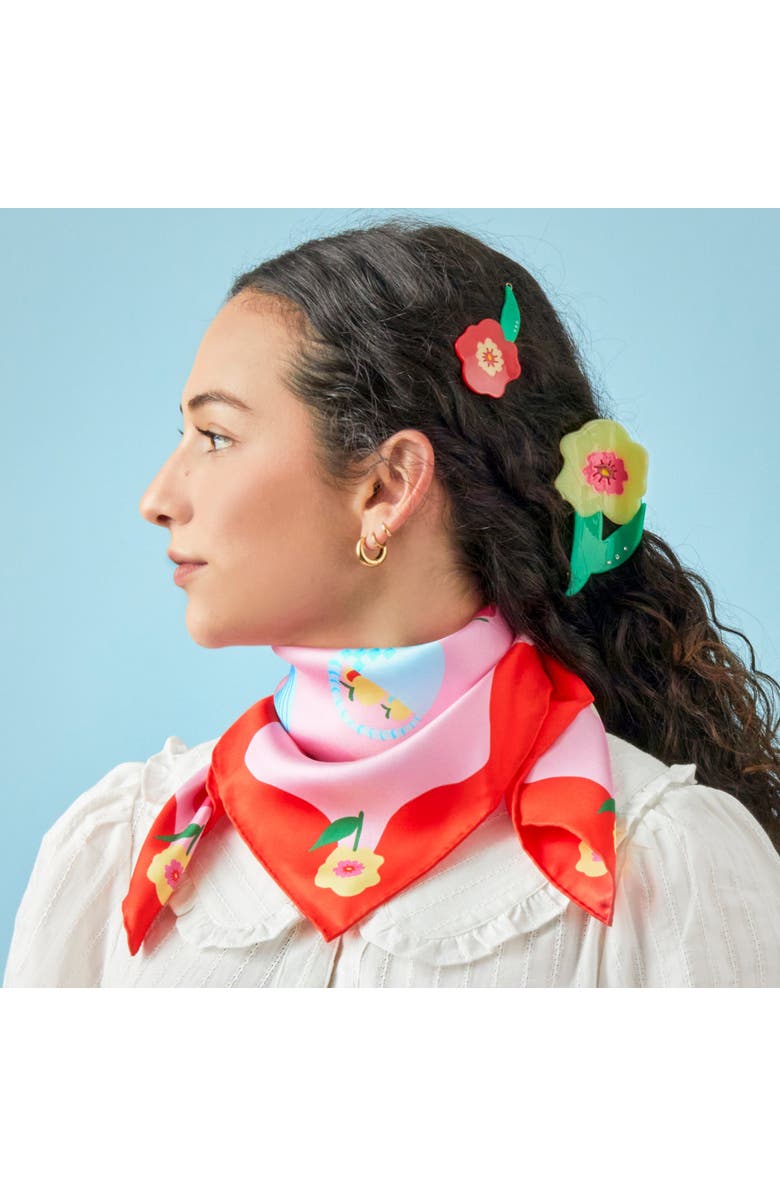 Centinelle Cat Garden Gnome Silk Medium Square Scarf, Alternate, color, 