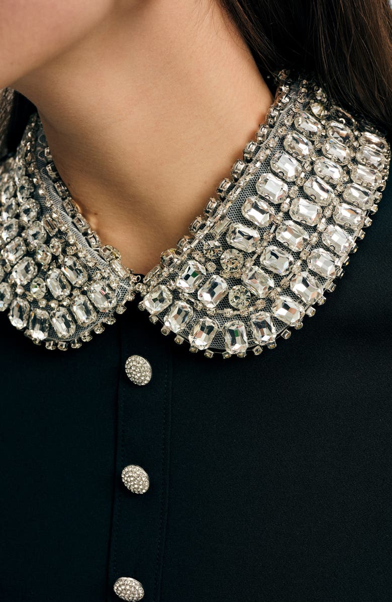 Isaac Mizrahi New York Cady Jewel Collar Shift Dress, Alternate, color, Black