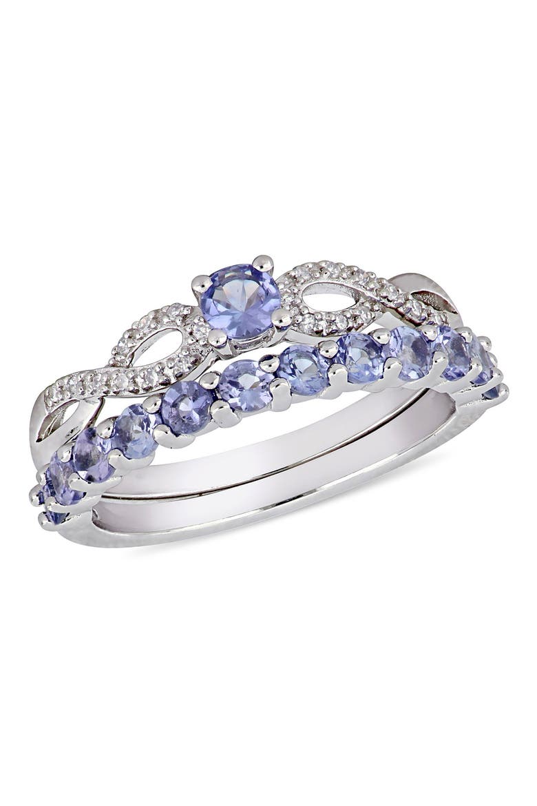 Sterling Silver Prong Set Tanzanite & Pave Diamond Infinity Band Ring, Main, color, PURPLE