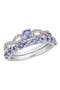 Sterling Silver Prong Set Tanzanite & Pave Diamond Infinity Band Ring