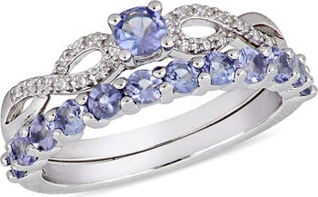 Sterling Silver Prong Set Tanzanite & Pave Diamond Infinity Band Ring