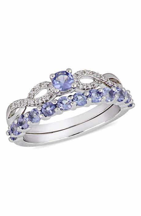 DELMAR Sterling Silver Prong Set Tanzanite & Pave Diamond Infinity Band Ring