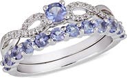 DELMAR Sterling Silver Prong Set Tanzanite & Pave Diamond Infinity Band Ring