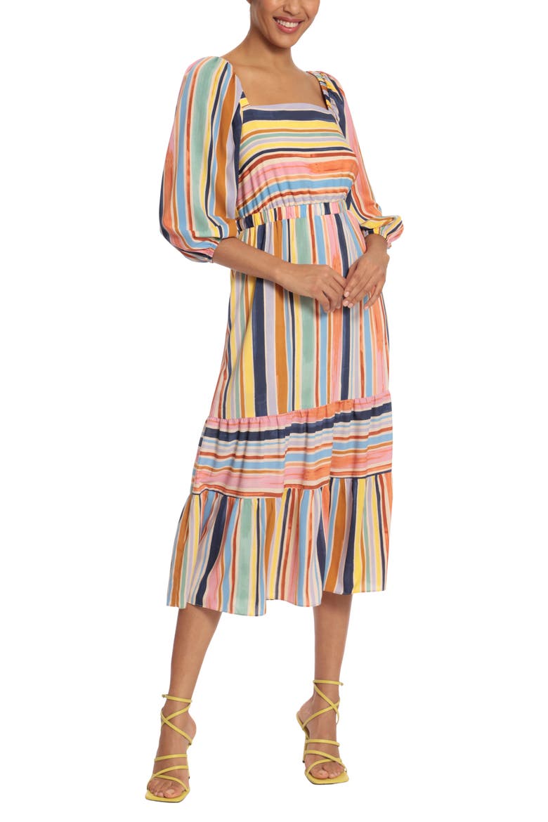 Stripe Tiered Dress, Main, color, BUTTERCREAM/ ANTIQUE ROSE