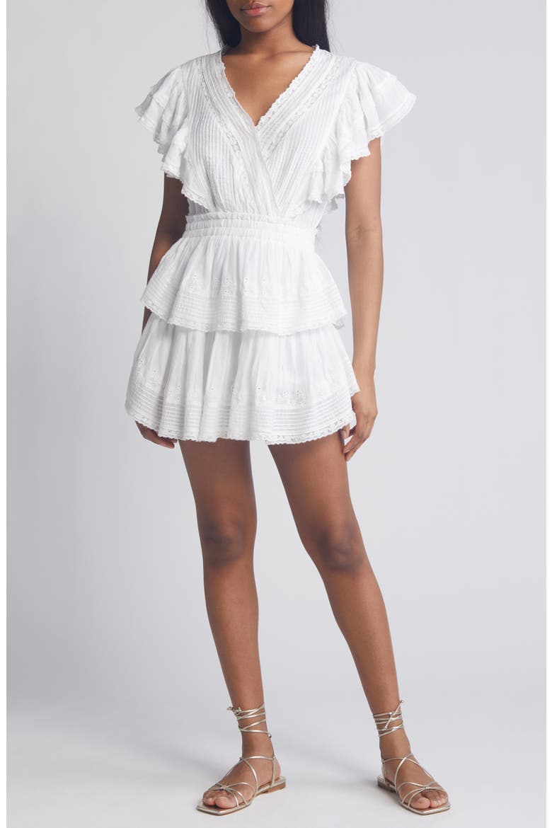 Gwen Ruffle Cotton Eyelet Minidress, Main, color, WHITE
