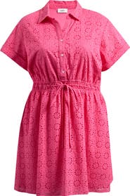 CeCe Short Sleeve Cotton Eyelet Shirtdress
