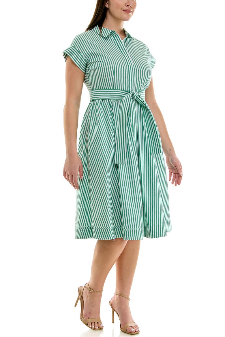 Stripe Cap Sleeve Cotton Poplin Shirtdress, Alternate, color, KELLY GREEN/WHITE STRIPE