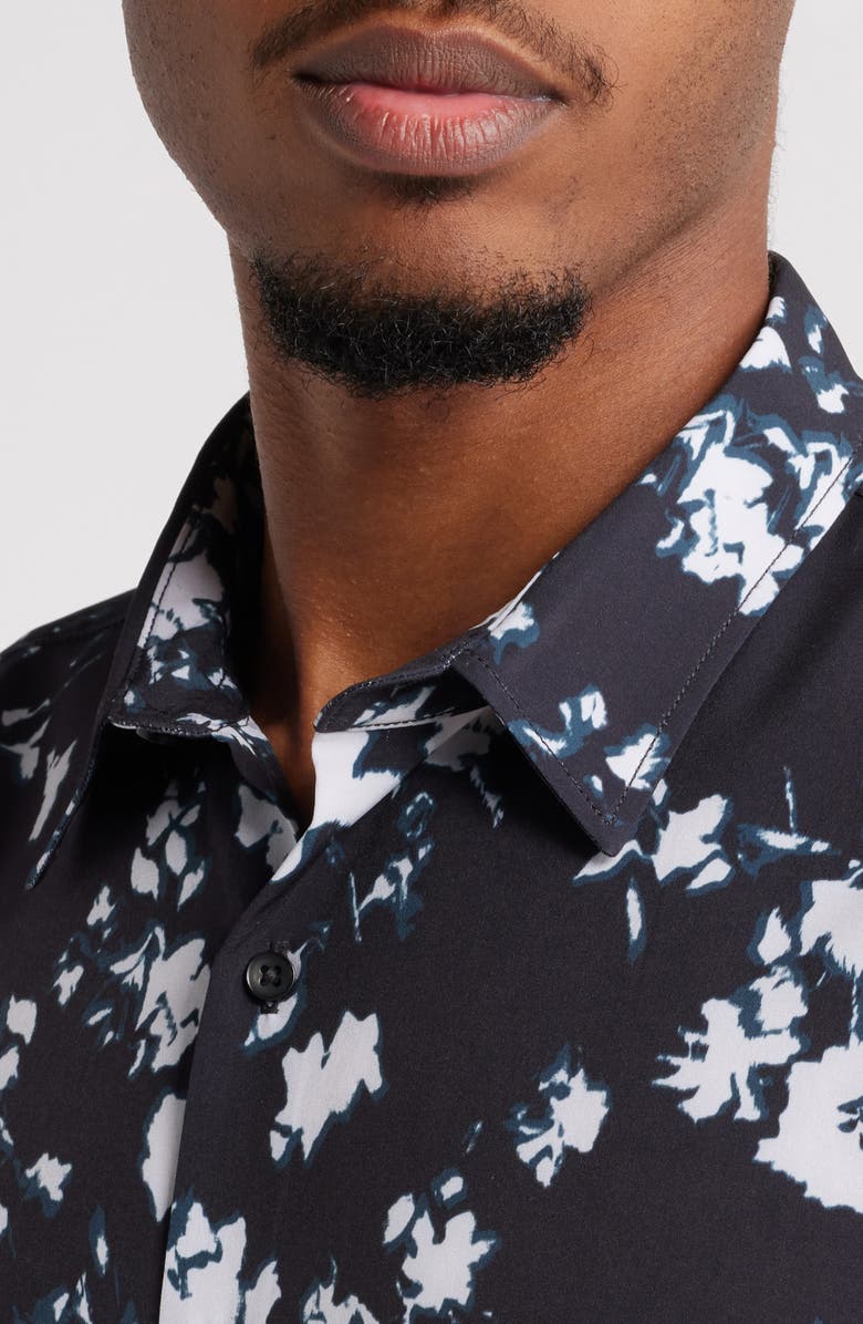 Open Edit Extra Trim Fit Floral Stretch Button-Up Shirt, Alternate, color,