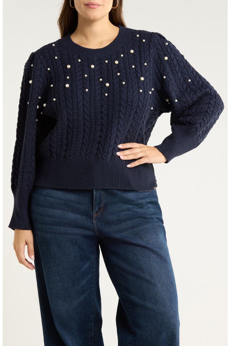 Toxey Cable Stitch Sweater, Main, color, NAVY