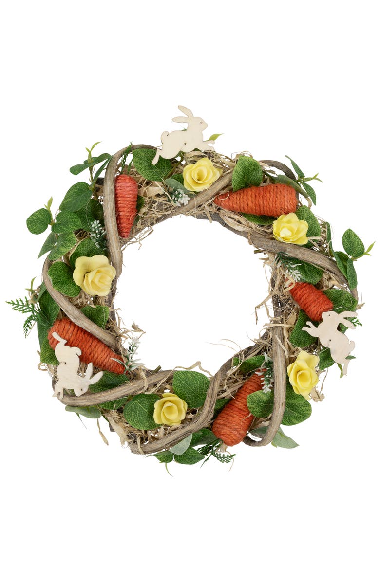 Northlight Bunnies and Carrots Small Artificial Easter Twig Wreath - 12", Main, color, Green