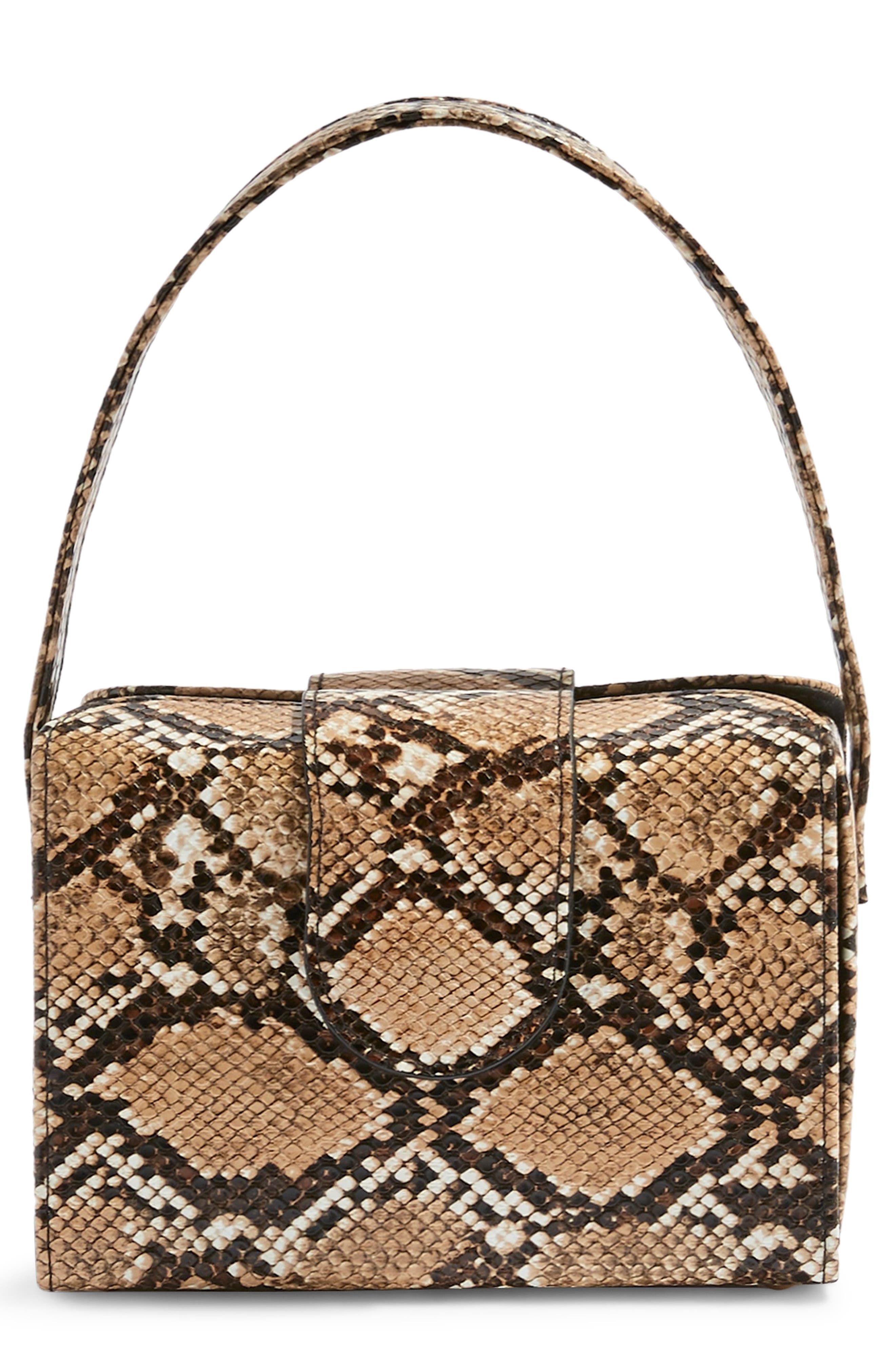 Snake Embossed Faux Leather Handbag, Main, color, NUDE MULTI