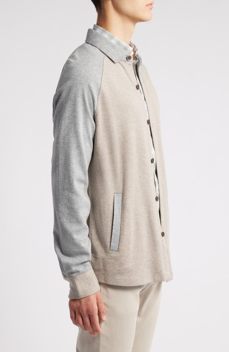 Robert Barakett Paolo Varsity Heathered Cotton Knit Button-Up Shirt, Alternate, color, Tan