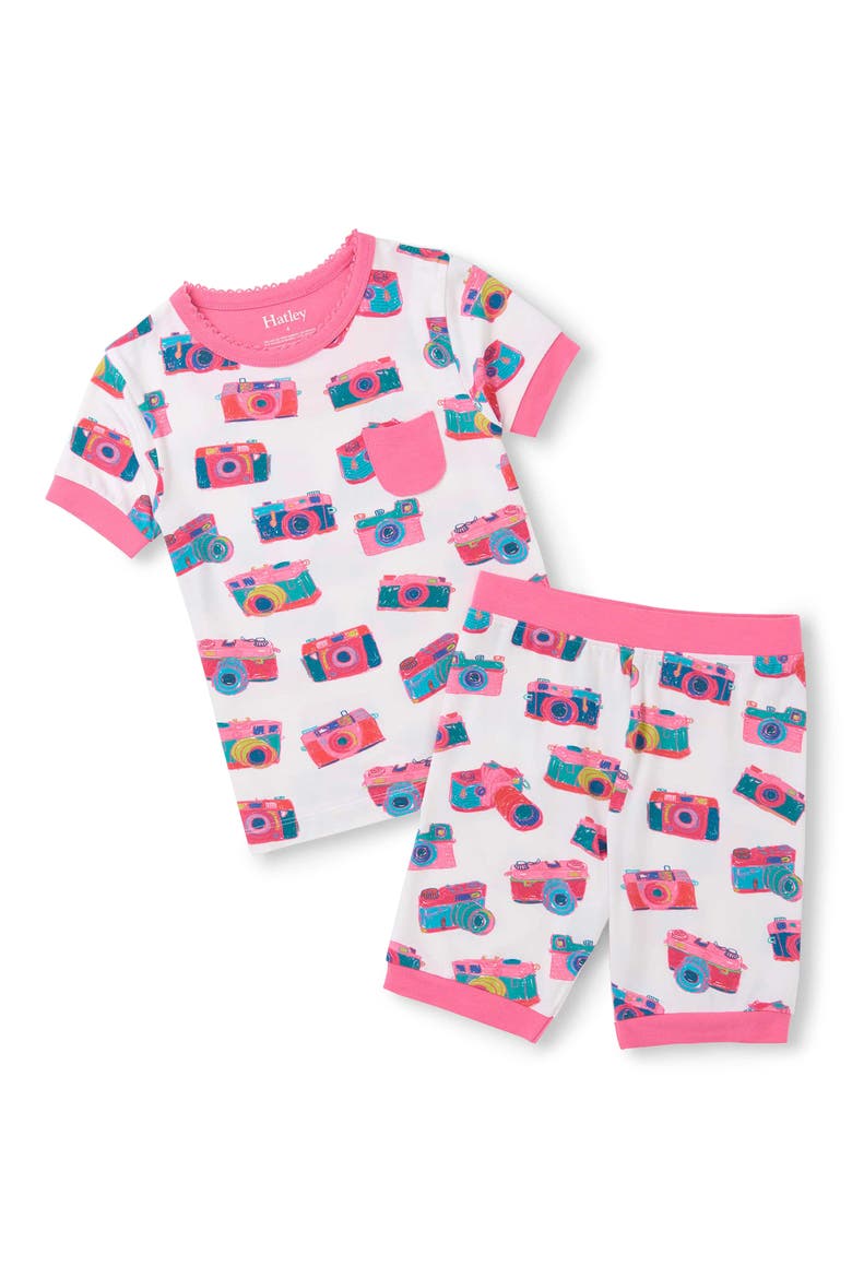Kids' Sketchy Cameras Fitted Two-Piece Short Pajamas, Main, color, WHITE