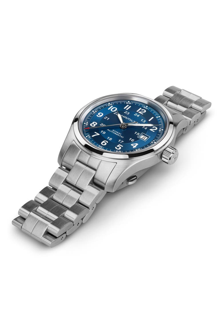 Khaki Field Automatic Bracelet Watch, 42mm, Alternate, color, BLUE