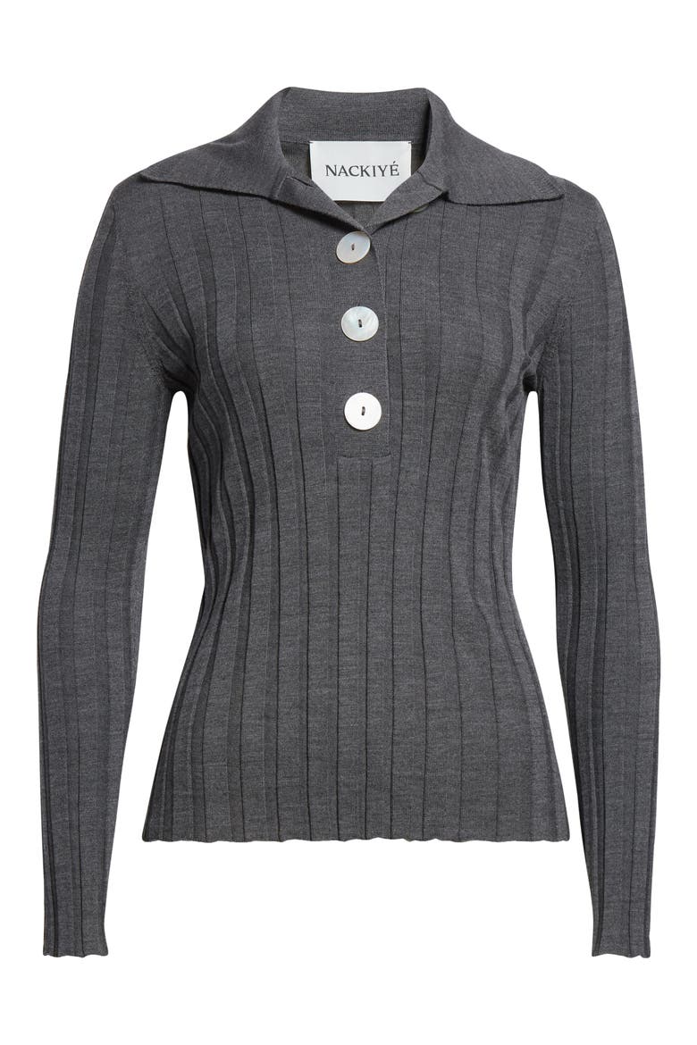 Sugarman Rib Wool Polo Sweater, Alternate, color, ANTHRACITE