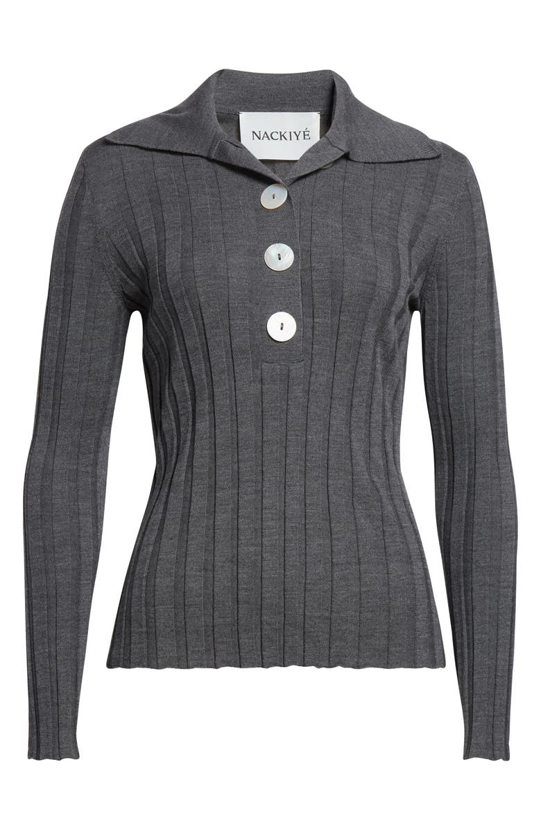 NACKIYÈ Sugarman Rib Wool Polo Sweater, Alternate, color, Anthracite