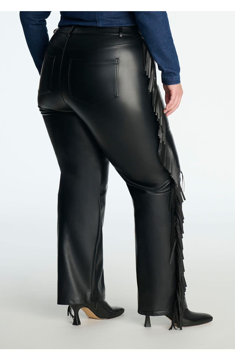 ELOQUII Faux Leather Pant With Fringe, Alternate, color, Black Onyx