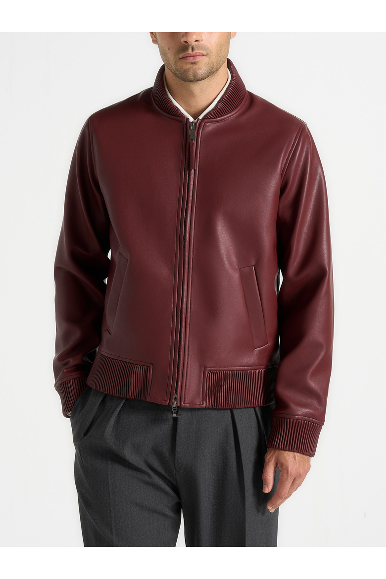 Arman Faux Leather Bomber, Main, color, Wine Red