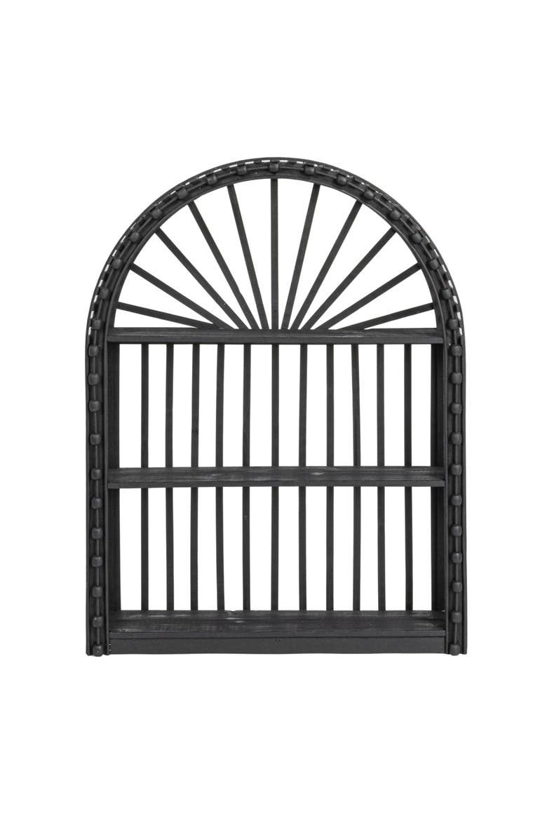 Arched wood and Wood Wall Shelf, Black, Alternate, color, Black